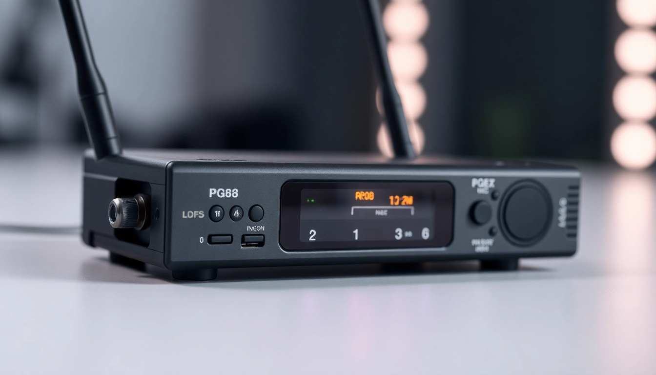 High-quality PG88 wireless microphone receiver showcasing LED signal indicators and antenna diversity in a professional audio setup.