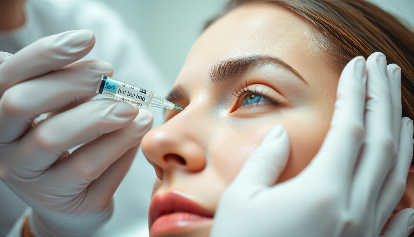 Professionelle Botox Behandlung im Gesicht: Injektionsprozess einer Faltenbehandlung für jugendliches Aussehen.