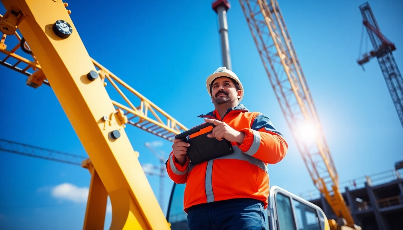 Efficient crane rental service showcasing a modern crane in action at a busy construction site, emphasizing safety and professionalism.
