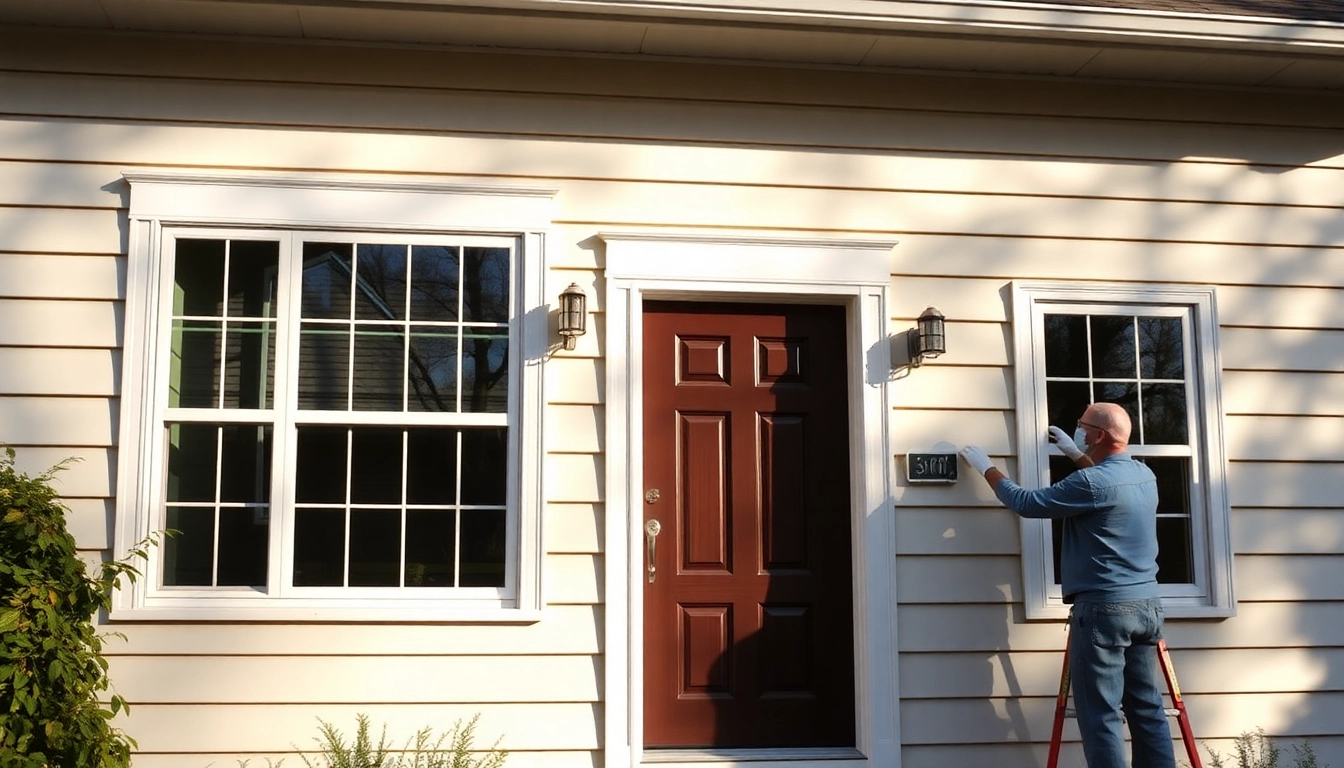 Window and door replacement underway: installer fits a vinyl replacement window.
